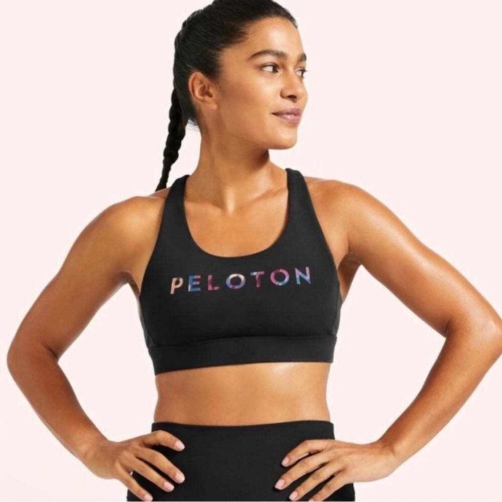 Peloton Cadent Strappy Sports Bra in Black.